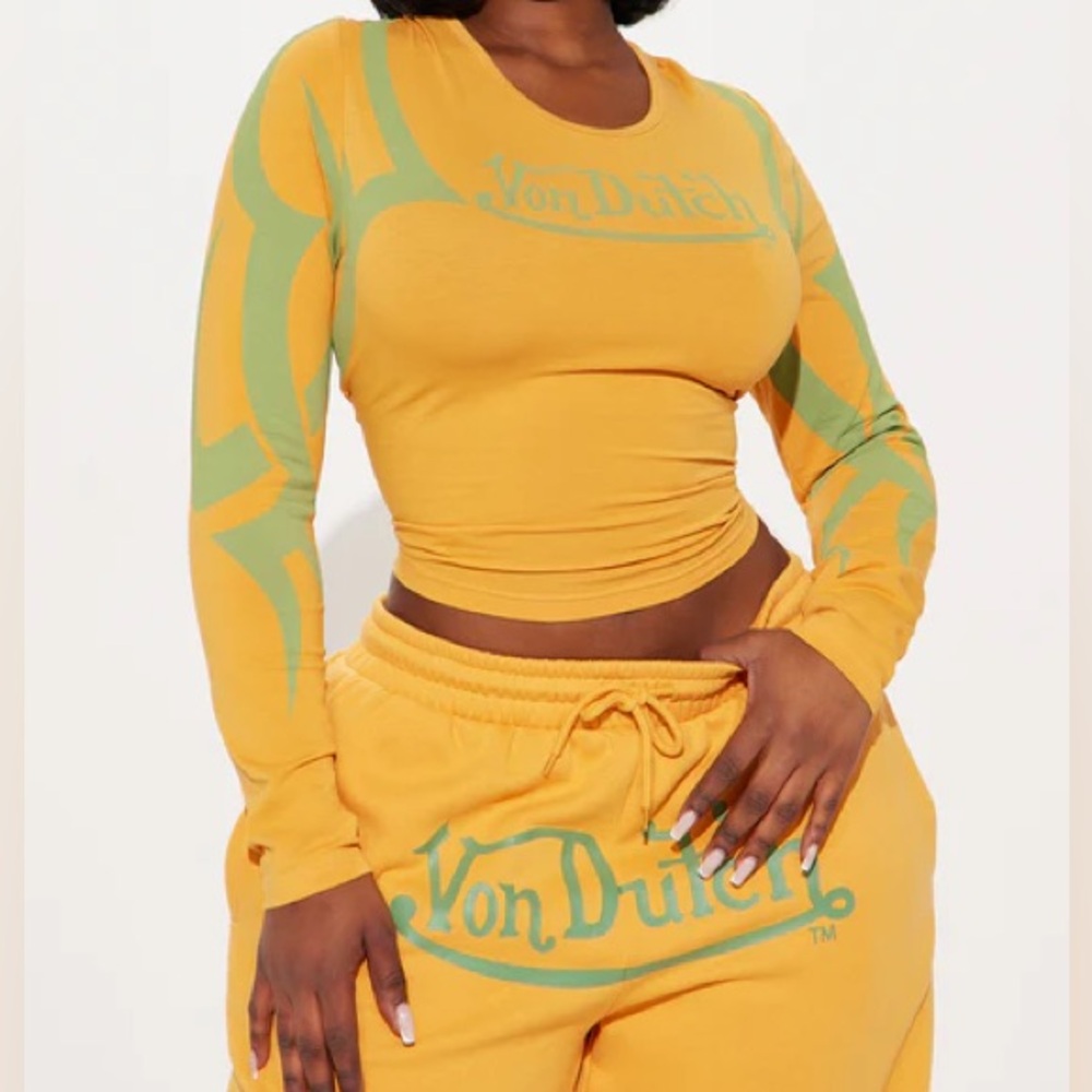 Von Dutch Women's Vibrant Yellow and Green Long Sleeve Tee